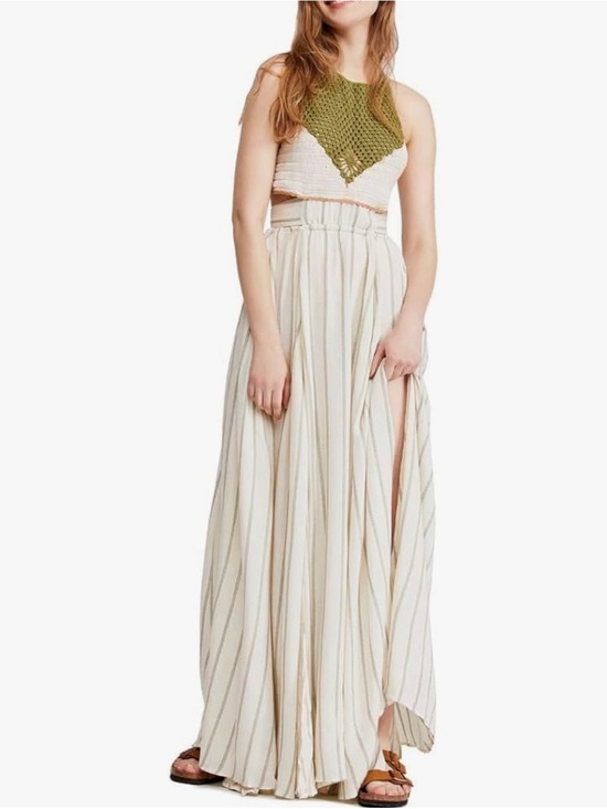 Free People Dresses & Skirts - Free People Cream and Olive Striped Maxi Skirt